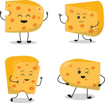 Cheese Lovers Day Character Elements Set. Isolated On White Background