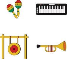 Hand Drawn Musical Instruments. With Flat Style. Vector Illustration Set.