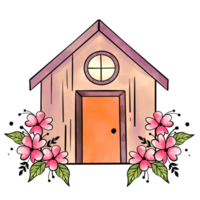 en söt hus med blommor illustration png