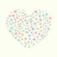 Heart shape hand drawn scribble floral clip art on isolated background vector