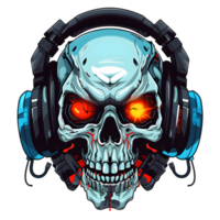 AI generated Cartoon illustration skull head character with headphones png