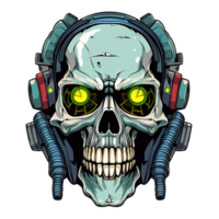 AI generated Cartoon illustration skull head character with headphones png