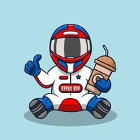 Cute cartoon racer boy wearing helmet and suit vector illustration