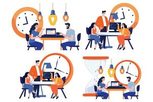 business teamwork brainstorming in flat style collection vector