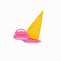 Dropped ice cream, falling and melting ice cream cone illustration vector