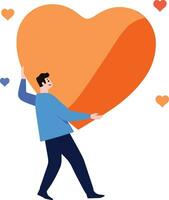 a man hugging big heart in flat style isolated on background vector