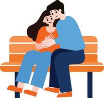 loving couple sitting on bench together in flat style isolated on background vector