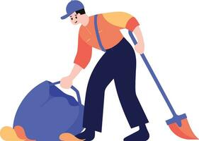 man sweeping garbage in flat style isolated on background vector