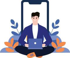 a man using social media  in flat style isolated on background vector
