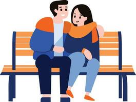 loving couple sitting on bench together in flat style isolated on background vector