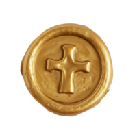 AI generated Golden Wax seal cross on transparent background png