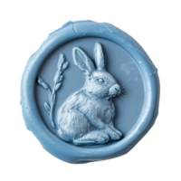 AI generated Blue Wax seal with easter bunny transparent background. Happy ester day png