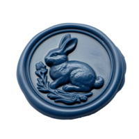 ai gegenereerd blauw was- zegel met Pasen konijn transparant achtergrond. gelukkig ester dag png