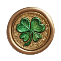 AI generated A golden wax seal green Shamrock on transparent background png