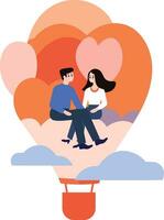 couple sitting in heart balloon in flat style isolated on background vector