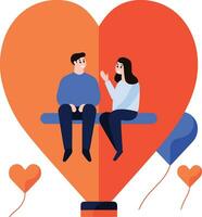 couple sitting in heart balloon in flat style isolated on background vector