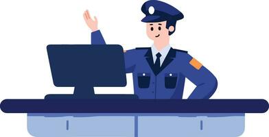 police officer with laptop in flat style isolated on background vector