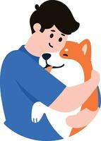 a man hugging his dog in flat style isolated on background vector