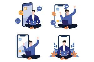 a man using social media in flat style collection vector