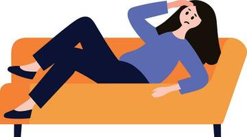 woman tired and lying down on couch in flat style isolated on background vector