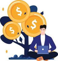 businessman with money tree in flat style isolated on background vector