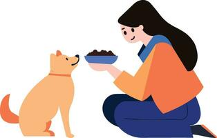 un mujer alimentación su perro en plano estilo aislado en antecedentes vector