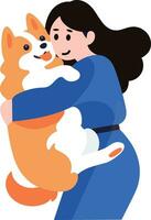 a woman hugging her dog in flat style isolated on background vector