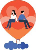 couple sitting in heart balloon in flat style isolated on background vector