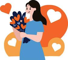 a woman holding bouquet of flowers in flat style isolated on background vector