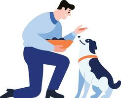 a man feeding his dog in flat style isolated on background vector