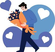 un hombre participación ramo de flores de flores en plano estilo aislado en antecedentes vector