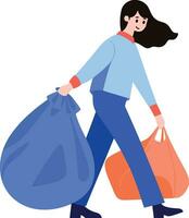 woman taking out trash in flat style isolated on background vector