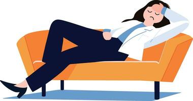 woman tired and lying down on couch in flat style isolated on background vector