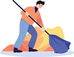 man sweeping garbage in flat style isolated on background vector