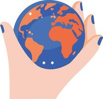 a hand holding a globe in flat style isolated on background vector