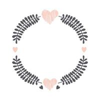 Seamless vector wreath of hearts and floral elements. For cards and invitations for valentine's day or wedding. Cartoon design.