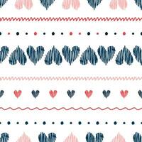 Seamless vector pattern of doodle hearts on a white background.