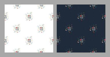 Patterns with cute penguins and text. Vector illustration for valentine's day and birthday.
