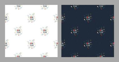 Patterns with cute penguins and text. Vector illustration for valentine's day and birthday.