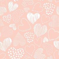 Seamless vector pattern with doodle hearts on a pink background. For textile, packaging, scrapbooking, digital design.