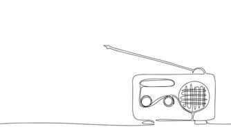 Radio one line continuous line. Line art retro radio outline, silhouette. Hand drawn vector art.