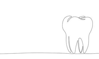 Tooth one line continuous line. Line art teeth outline, silhouette. Hand drawn vector art.