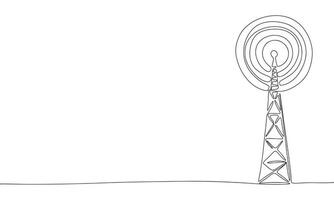 Radio signal one line continuous line. Line art radio antena outline, silhouette. Hand drawn vector art.