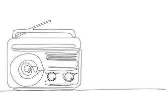 Radio one line continuous line. Line art retro radio outline, silhouette. Hand drawn vector art.