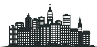 black and white city silhouette without background vector