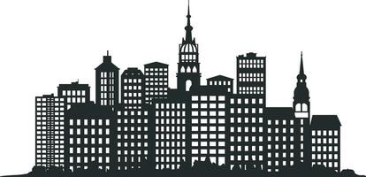 black and white city silhouette without background vector