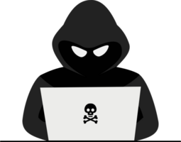 hacker logotipo ou hacker dentro Preto moletom com capuz cyber crime com computador portátil png