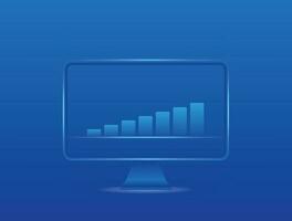 Computer monitor with a bar chart on it vector