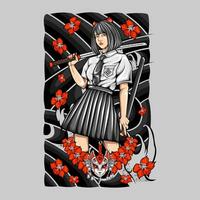 samurai lady illustration for t shirt design vector