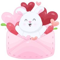 Cartoon rabbit in envelope and red heart , element valentines day png